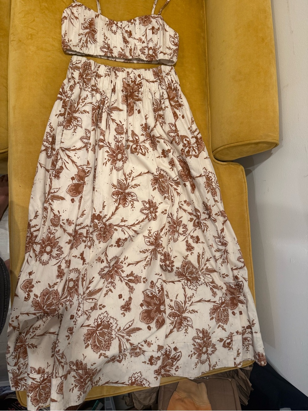 Abercrombie & Fitch Cream and Brown Floral Two-Piece Skirt Set (Lightweight)
